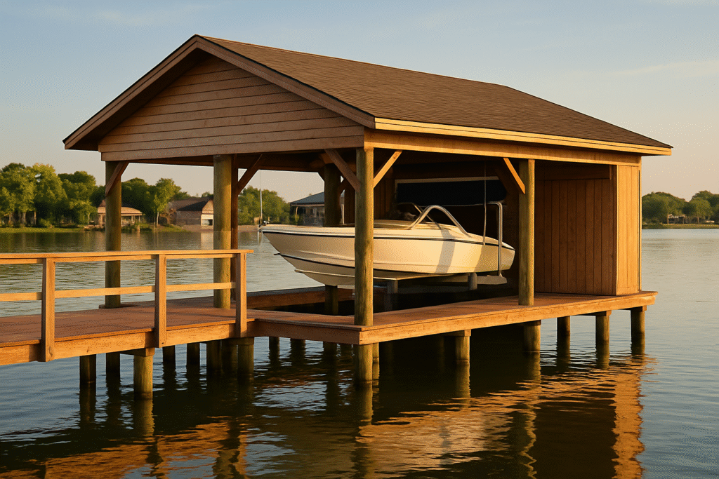 boathouse at sunset 
