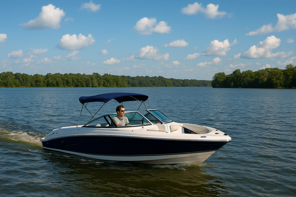 ski boat on a lake in Mississippi