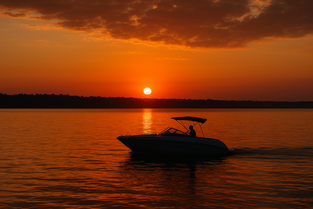 fishing boat at sunset