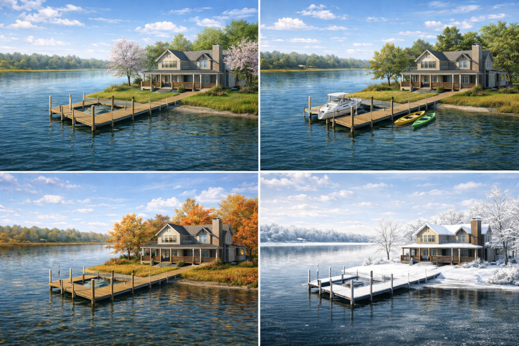 lake house in all 4 seasons