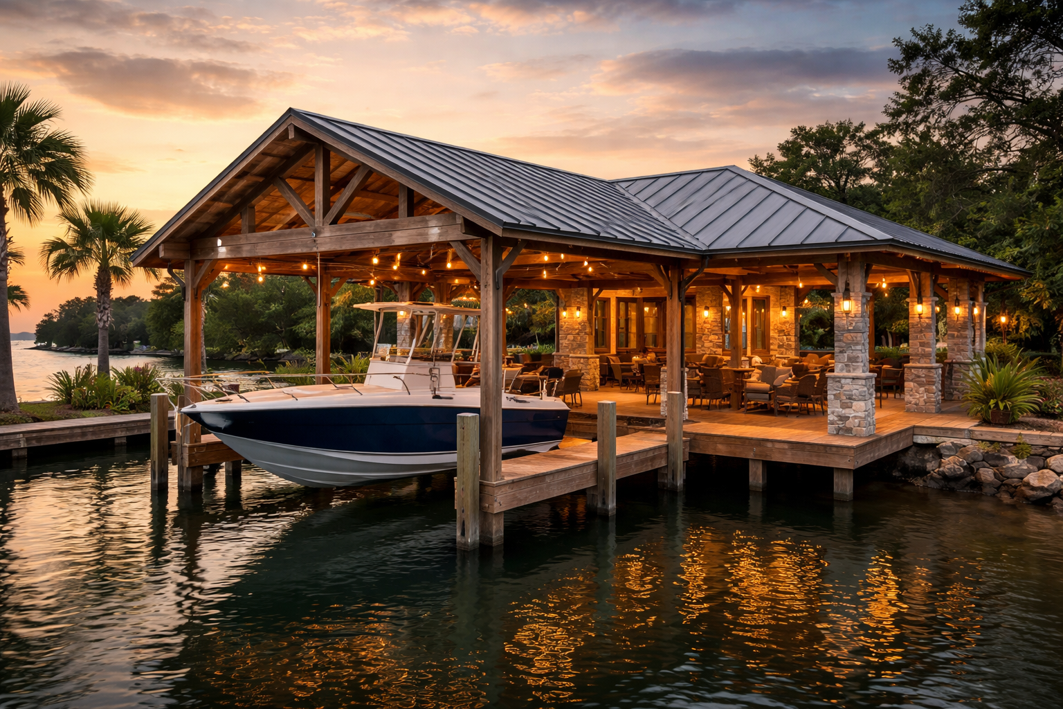 beautiful boathouse on the gulf coast