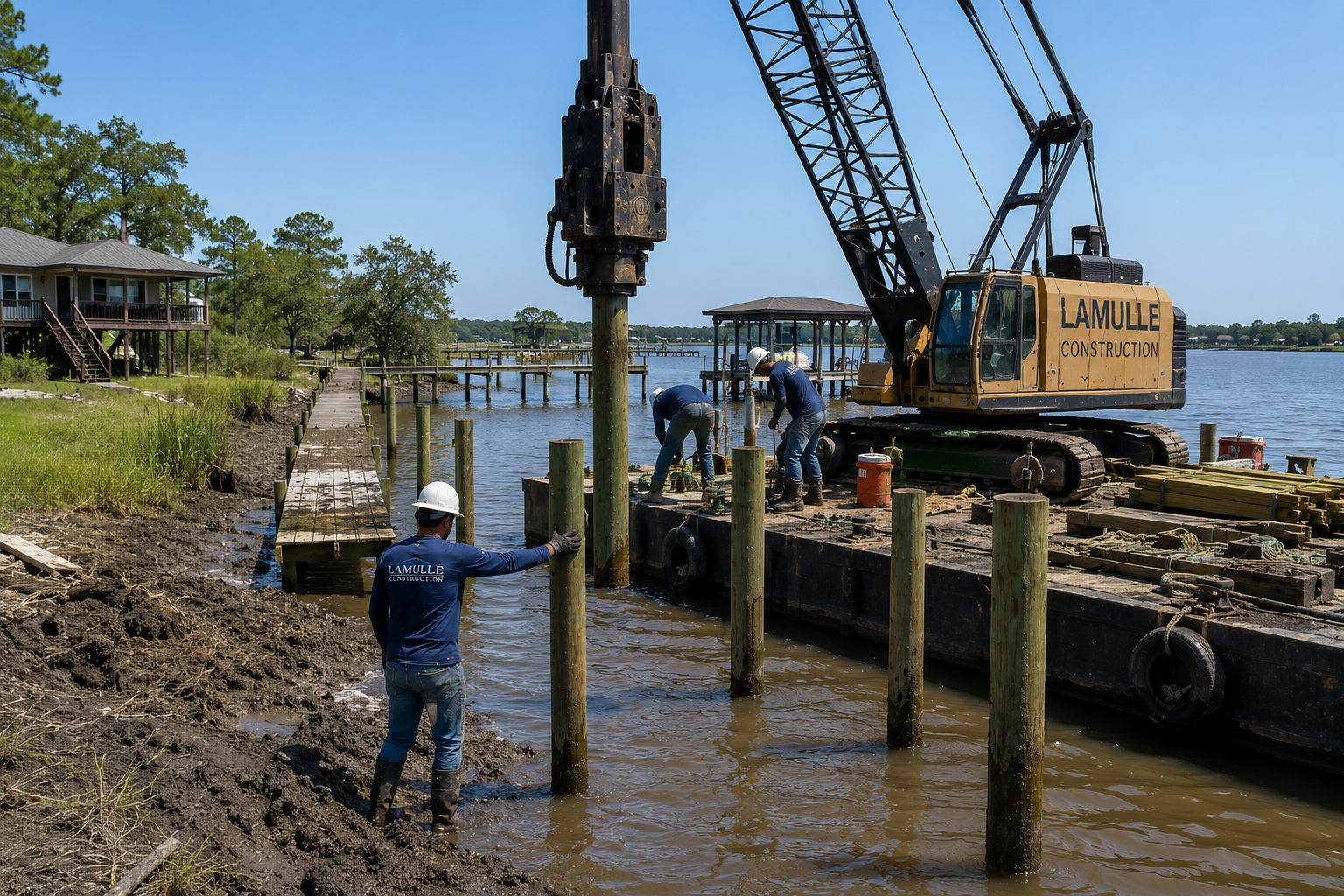 Dock construction at the waterfront