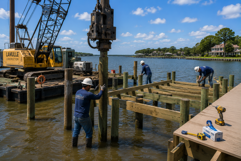 Dock construction in bright daylight