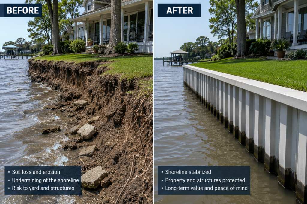 Shoreline improvement before and after