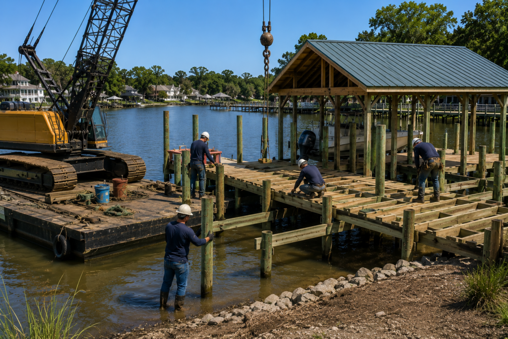 Waterfront dock construction project in progress