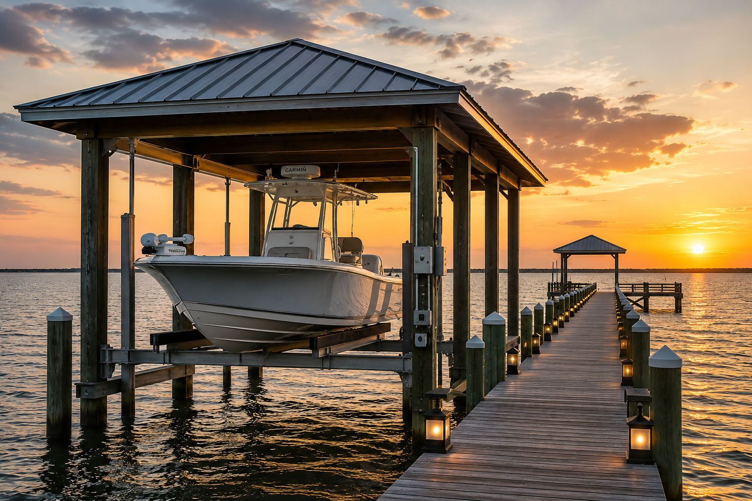 boat lift at sunset