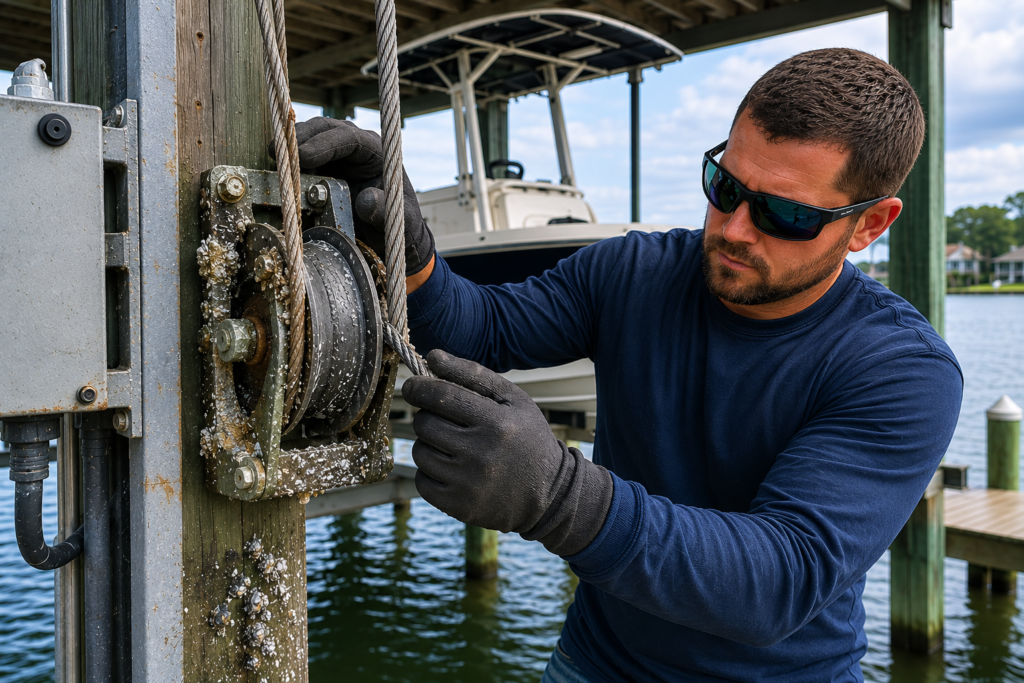 man fixing boat lift