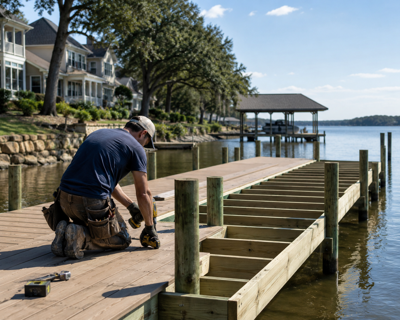lamulle team member building a dock
