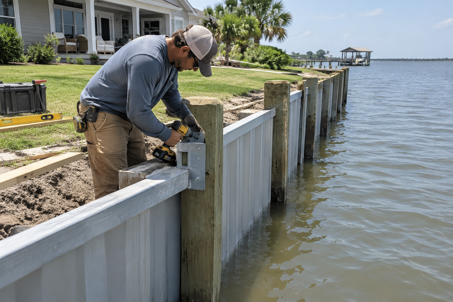 waterfront bulkhead construction work in bay st. louis